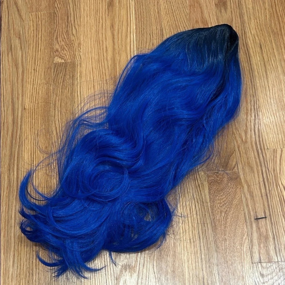 Black to Deep Blue long wave hair wig / adult adjustable size 20”
